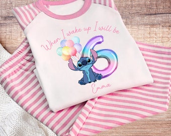 Stitch When I wake up I will be birthday pyjamas | When I wake up pjs | Personalised Birthday pjs | stitch birthday pjs |