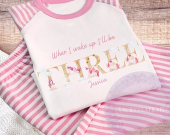 When I wake up Birthday Pyjamas | Girls unicorn Birthday PJs | 1st Birthday Pyjamas | 2nd Birthday PJ's