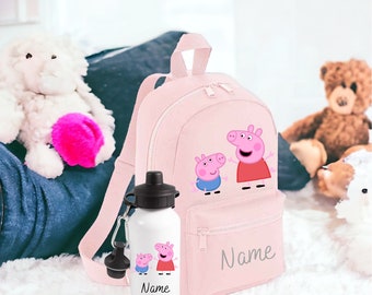 Personalised Peppa Pig Backpack and Water bottle | Peppa Pig Toddler Nursery Bag | Any Name School Bag