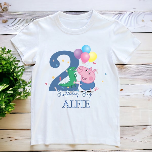 Personalised Peppa Pig Theme T-Shirt | 1st 2nd 3rd 4th Birthday T-Shirt | Peppa pig George pig birthday t-shirt