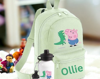 Personalised Peppa Pig Backpack and Water bottle | George Pig Toddler Nursery Bag | Any Name School Bag |