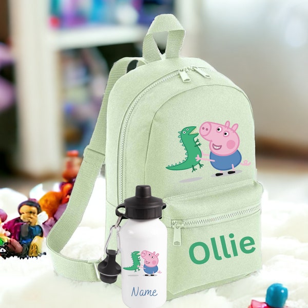 Personalised Peppa Pig Backpack and Water bottle | George Pig Toddler Nursery Bag | Any Name School Bag |