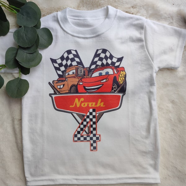 Personalised Cars Theme T-Shirt | 1st 2nd 3rd 4th Birthday T-Shirt | Lightening McQueen