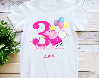 Personalised Peppa Pig Theme T-Shirt | 1st 2nd 3rd 4th Birthday T-Shirt | Peppa pig birthday t-shirt | custom Peppa pig personalised t-shirt