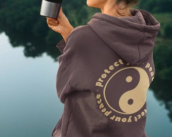 Protect Your Peace Hoodie Back Print Hoodie, Oversized Hoodie, Mental Health Hoodie, Yin Yang Hoodie, Quote Hoodie, Aesthetic Hoodie
