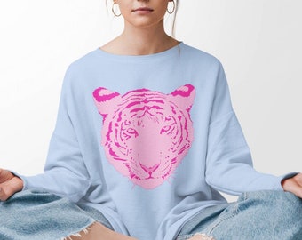 Tiger Sweater Vintage Tiger Crewneck Preppy Sweatshirt Oversized Sweater Year of the Tiger Trendy Sweater Kawaii Clothes Kawaii Sweater