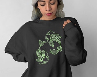 E-Girl-Pullover, japanische Streetwear, Koi-Fisch-Rundhalsausschnitt, übergroßer ästhetischer Pullover, Y2K Streetwear, Alt-Kleidung, grafischer Pullover