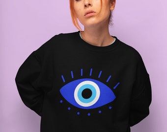 Oversized Evil Eye Mystical Sweatshirt, Third Eye and Moon Witchy Sweater, Occult Magic Sweatshirt
