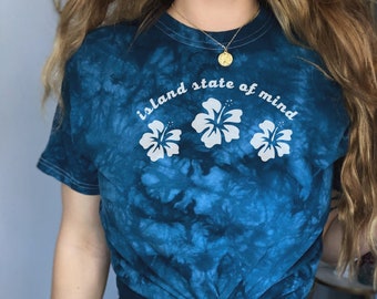 Coconut Girl Island Girl Mermaidcore Hibiscus Tropical Shirt Hawaiian Flower Shirt, Tropical Beach Shirt, Tie Dye Summer Shirt, Blue Tie Dye