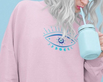 Evil Eye Sweater Moon Phase Sweater, Mystical Sweater, Witchy Occult Sweater, Streetwear Sweater, All Seeing Eye Crewneck Sweater
