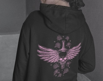 Ropa alternativa Ropa gótica Sudadera con capucha de calavera gótica pastel Sudadera con capucha grunge Sudadera con capucha de estilo urbano Sudadera con capucha gótica grunge pastel Sudadera con capucha de gran tamaño Sudadera con capucha de ángel
