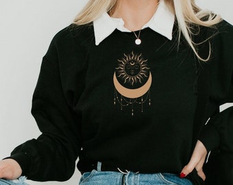 Sun and Moon Aesthetic Crewneck, Celestial Oversized Crewneck, Indie Sweater, Astrology Crewneck, Moon Phase Sweater, Mystical Crewneck