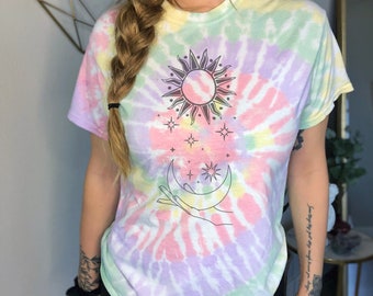 Sun and Moon Shirt, Mystical Aesthetic Shirt, Witchy Shirt, Tie Dye Mystical Shirt, Rave Shirt, Indie Shirt, Magic Shirt, Celestial Shirt