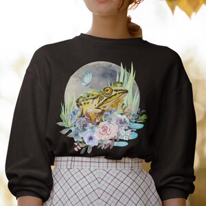 Frosch Sweatshirt Cottagecore Pullover Cottagecore Kleidung Goblincore Pullover Ästhetische Rundhalsausschnitt Botanische Shirt Pflanze Sweatshirt Frosch Shirt