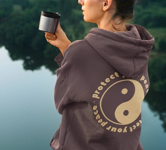 Protect Your Peace Hoodie Back Print Hoodie, Oversized Hoodie, Mental Health Hoodie, Yin Yang Hoodie, Quote Hoodie, Aesthetic Hoodie