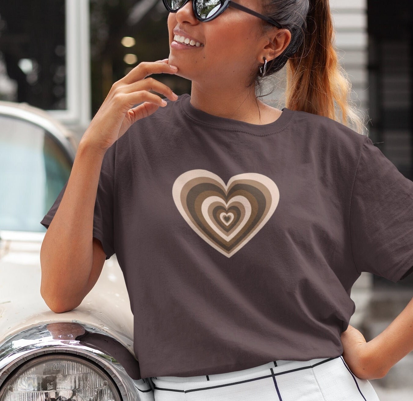Y2K Shirt Y2K Top Retro Shirt Brown Hearts Aesthetic Preppy Shirt