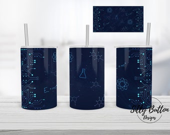 Computer Science Dark Blue Space School Sublimation Straight Sippy Cup Tumbler Design, 12 oz. Kid's Full Wrap Template, Digital Download