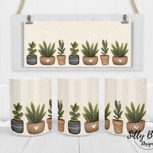 Fondo crema lindo cactus Agregue su propio diseño de taza de sublimación de texto, 11 oz (o 12 oz.) y 15 oz, plantilla de envoltura completa, descarga digital PNG
