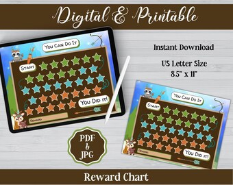 You Can Do It Animals Stars Kids Weekly Digital Printable Reward Chart / PDF & JPG, Instant Download / iPad Notability, GoodNotes Compatible
