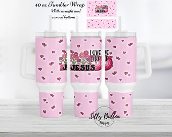 Pink Love Like Jesus Hearts Valentine's Day 40 oz. Tumbler Wrap Sublimation Design Template Digital Design Download Straight & Curved Bottom