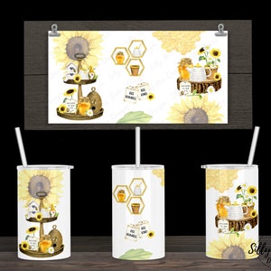 Bijen Zonnebloemen Geel Decor Bee Soort Sublimatie Rechte Sippy Cup Tumbler Design 12 oz. Kid's Full Wrap PNG-sjabloon digitale download