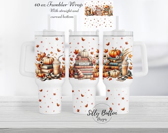 Just a Girl Who Loves Fall Books Coffee Latte Pumpkins 40oz Tumbler Wrap Sublimation Design Digital Design Download Straight & Curved Bottom