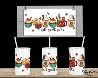 Fall Sweet Fall Latte Coffee Cups Pumpkins Sublimation Straight Sippy Cup Tumbler Design, 12 oz. Kid's Full Wrap Template, Digital Download