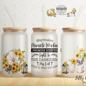 Waymaker Miracle Worker Versprechen Wächter mein Gott 16 oz Libbey Glasdose Becher Sublimationsdesign, Full Wrap Vorlage PNG Digital Download