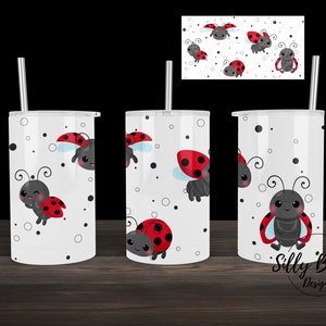 Simpatici coccinelle animali domestici rossi e grigi sublimazione bicchiere dritto con beccuccio design 12 once. Download digitale del modello di avvolgimento completo