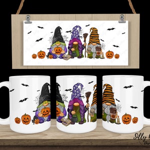 Halloween Gnomes Pumpkins Bats Fall Autumn Sublimation Mug Design, 11oz (or 12oz) & 15oz, Full Wrap Template, PNG Instant Digital Download