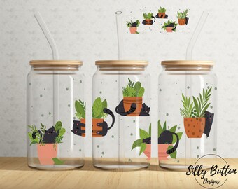Funny Black Cats Humorous 16 oz Libbey Glass Can Tumbler Sublimation Design, Full Wrap Template PNG Digital Download