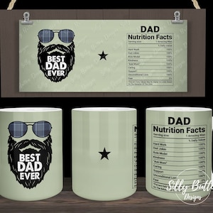 Meilleur papa de tous les temps, valeur nutritive du barbu, tasse amusante et humoristique pour la fête des pères, sublimation, 11 oz (ou 12 oz) et 15 oz emballage complet en téléchargement numérique