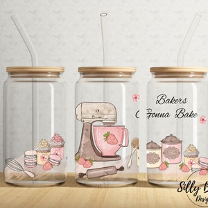Bakers Gonna Bake Pink Cooking Chef Mixer Baking 16 oz Libbey Glass Can Tumbler Sublimation Design, Full Wrap Template PNG Digital Download