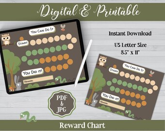 You Can Do It Animals Circles Kids Weekly Digital Printable Reward Chart, PDF & JPG, Instant Download, iPad Notability, GoodNotes Compatible