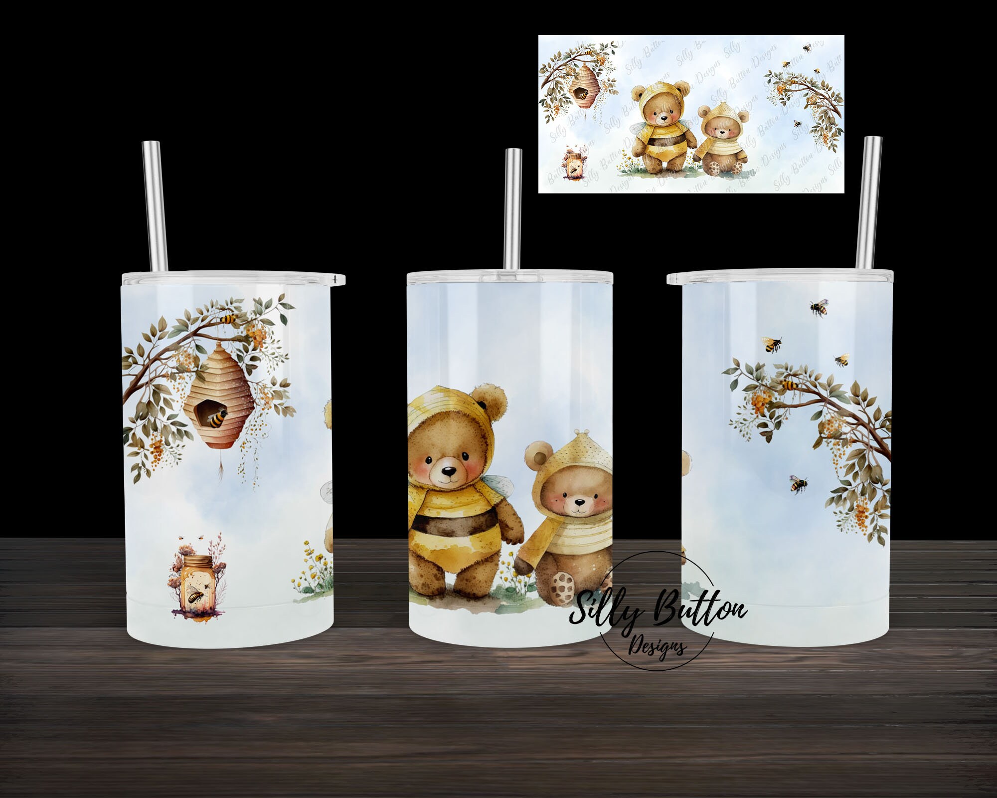 Bears in Bee Costume Getting Honey Cute Sublimation Straight Sippy Cup ...
