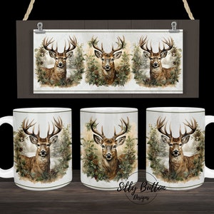 Herten jagen kamperen mannelijke Vaderdag cadeau dieren sublimatie mok ontwerp, 11oz (of 12oz.) & 15oz, volledige wrap, PNG digitale download