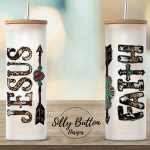 Jesus Faith marron sarcelle turquoise avec des flèches 25 oz verre coupe droite droite design en sublimation, modèle d'emballage complet PNG en téléchargement numérique