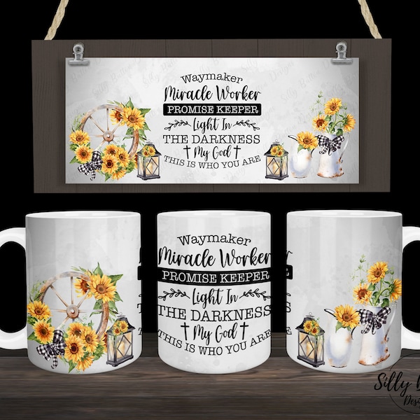 WayMaker Miracle Worker Light My God Sublimation Mug Design, 11oz (or 12oz.) and 15oz, Full Wrap Mug Template, PNG Digital Download