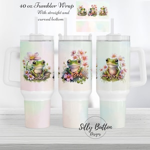 3 sapos com flores e lírios primavera 40 onças tumbler wrap modelo de design de sublimação design digital download fundo reto e curvo