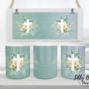 Kreuz mit Blumen christlicher religiöser Glaube Blumensublimationsbecher Design, 11 Unze (oder 12 Unze) & 15 Unze, Vollverpackung, PNG digitaler Download
