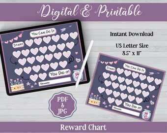 You Can Do It Girl's Hearts Kids Weekly Digital Printable Reward Chart / PDF & JPG, Instant Download / iPad Notability, GoodNotes Compatible