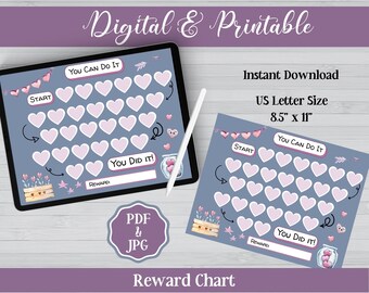 You Can Do It Girl's Hearts Kids Weekly Digital Printable Reward Chart / PDF & JPG, Instant Download / iPad Notability, GoodNotes Compatible