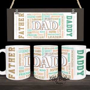 Papa Vader Papa Sterke Vaderdag Collage Sublimatie Mok Ontwerp 11oz (of 12oz) & 15oz Full Wrap Template Cup Digitaal Ontwerp Download