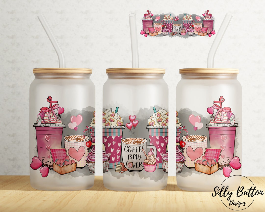 Valentine's Day Pink Latte Coffee Drinks Hearts 16 Oz Libbey Glass Can ...