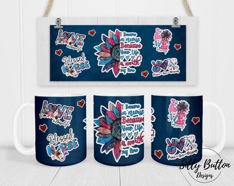 Blaue Krankenschwester Collage Krankenschwester Life Nursing Liebe Sublimationstassen Design, 11 Unze (oder 12 Unze) und 15 Unze, Full Wrap Vorlage, PNG Digital Download