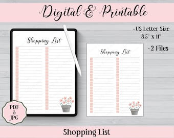 Shopping Checklist List Coral Pink Printable and Digital / PDF & JPG / Instant Download / iPad Notability, GoodNotes Compatible