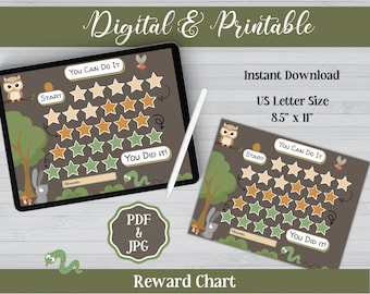 You Can Do It Animal Stars Printable Reward Chart, Weekly Kids Behavior, PDF & JPG, Instant Download / iPad Notability, GoodNotes Compatible