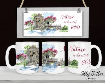 Nature is the Art of God Landscape Scene Sublimation Mug Design, 11oz (or 12oz.) and 15oz, Full Wrap Cup Template, PNG Digital Download