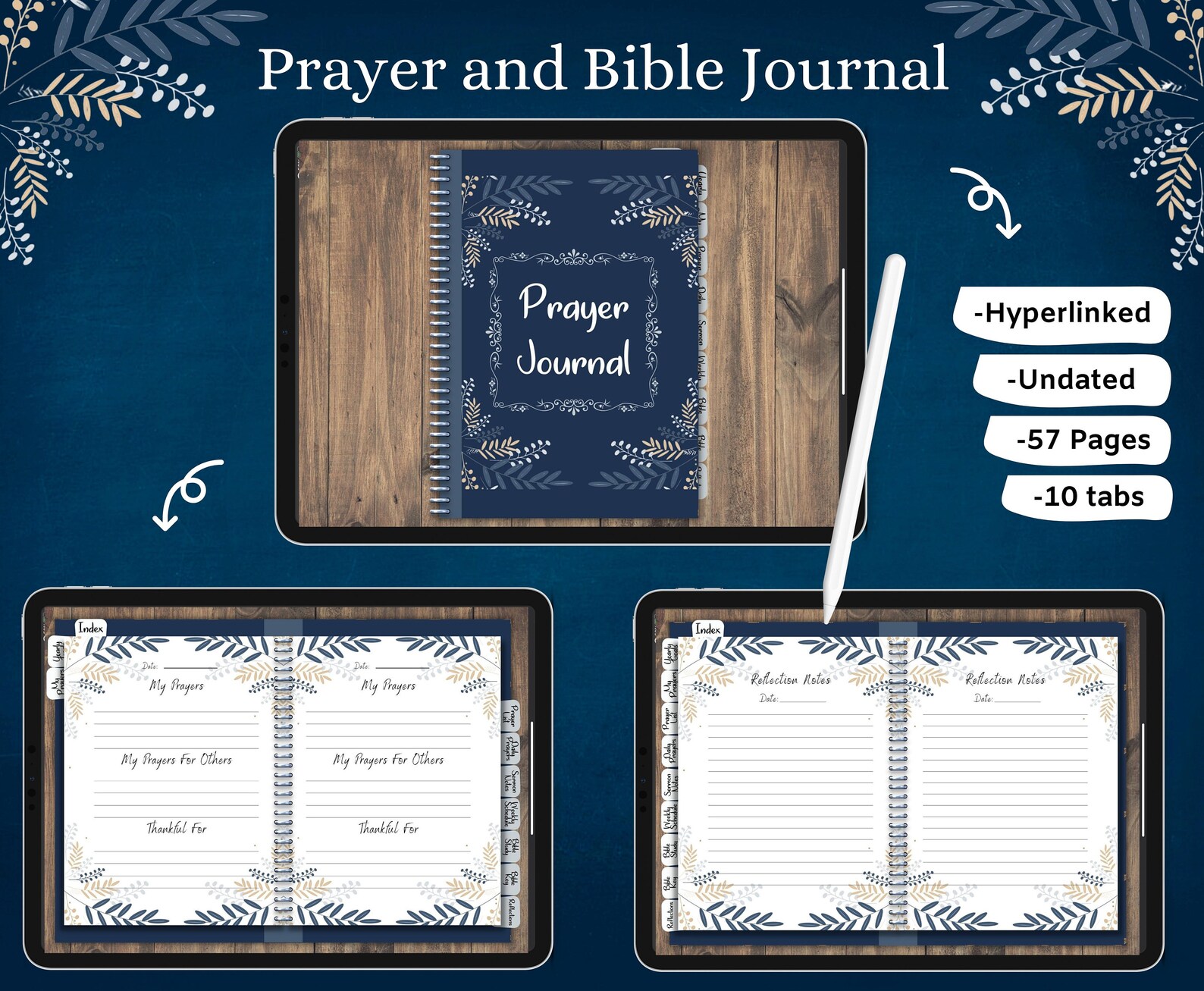 Prayer & Bible Journal Digital Planner, PDF Download, Horizontal ...