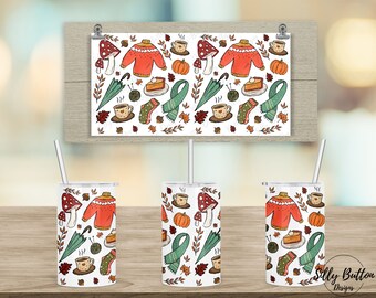 Fall Autumn Collage Sweater Scarf Coffee Sublimation Straight Sippy Cup Tumbler Design, 12 oz. Kid's Full Wrap Template, Digital Download